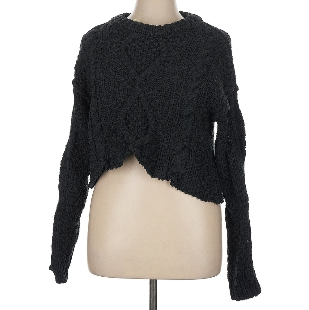 Free People Cutting Edge Cotton Cable Sweater Black Size XL